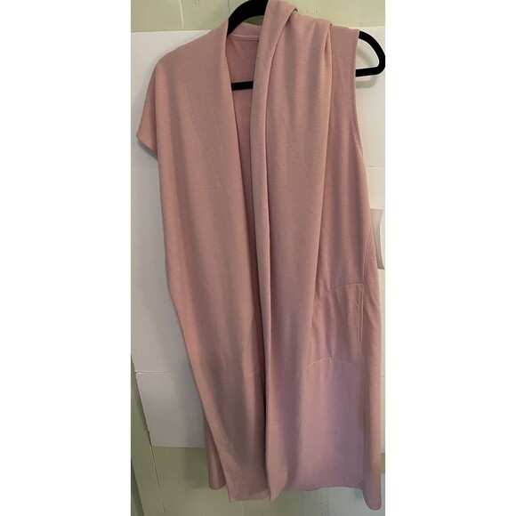 Onzie Sleeveless Hooded Duster Dusty Rose Sweatshirt Athleisure Pen Mark On Hood - Picture 2 of 9